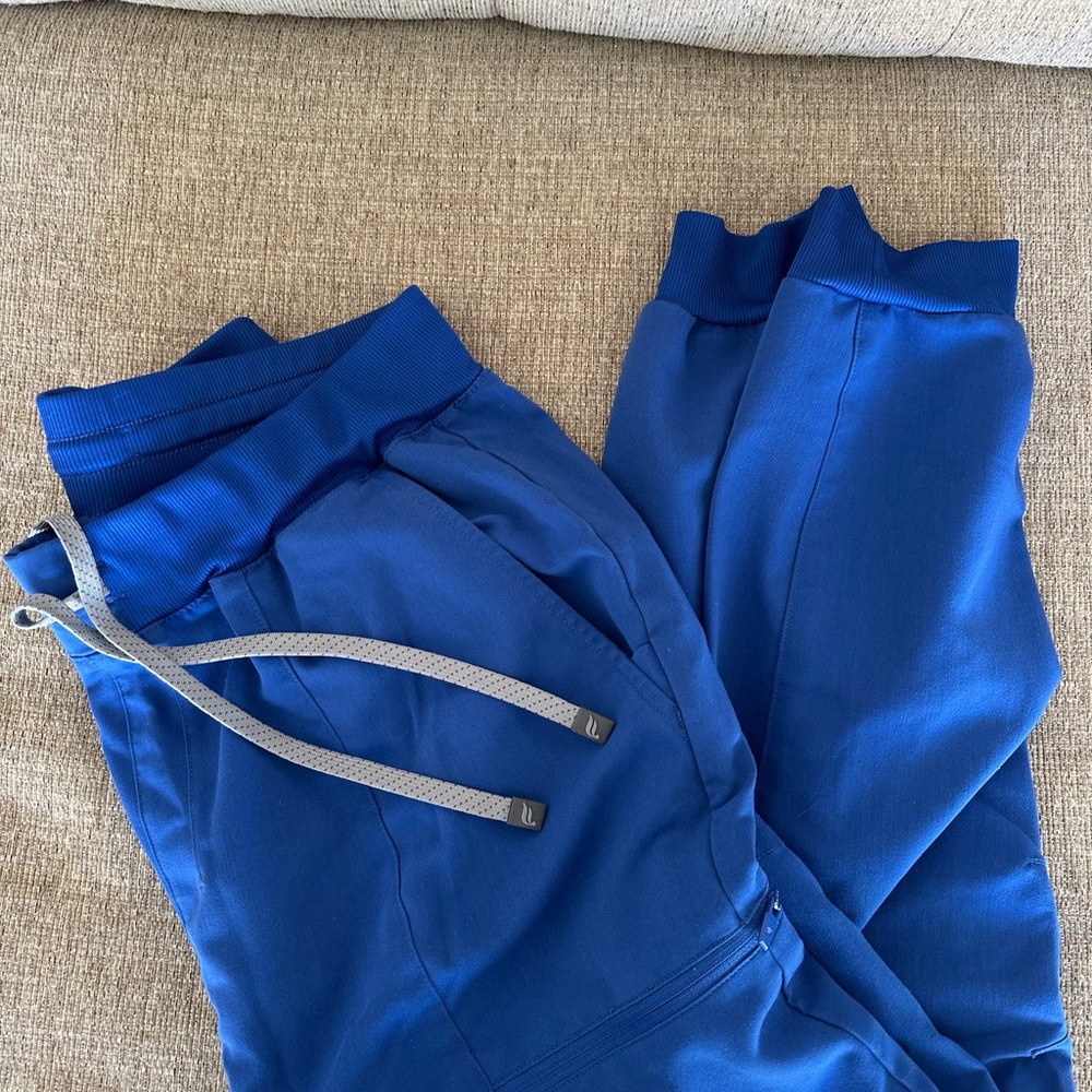 Blue Jogger Pants with Gray Drawstring